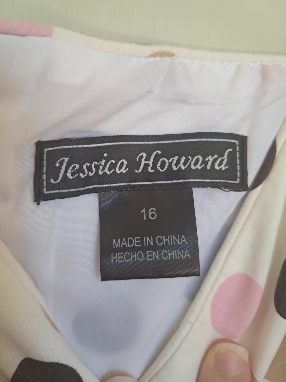 Jessica Howard Cream Dress with Pink and Black Polka Dots - Picture 2 of 2